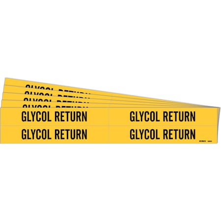 GLYCOL RETURN Pipe Marker Style 4 Polyester Black On Yellow 4 Per Card, 5 PK